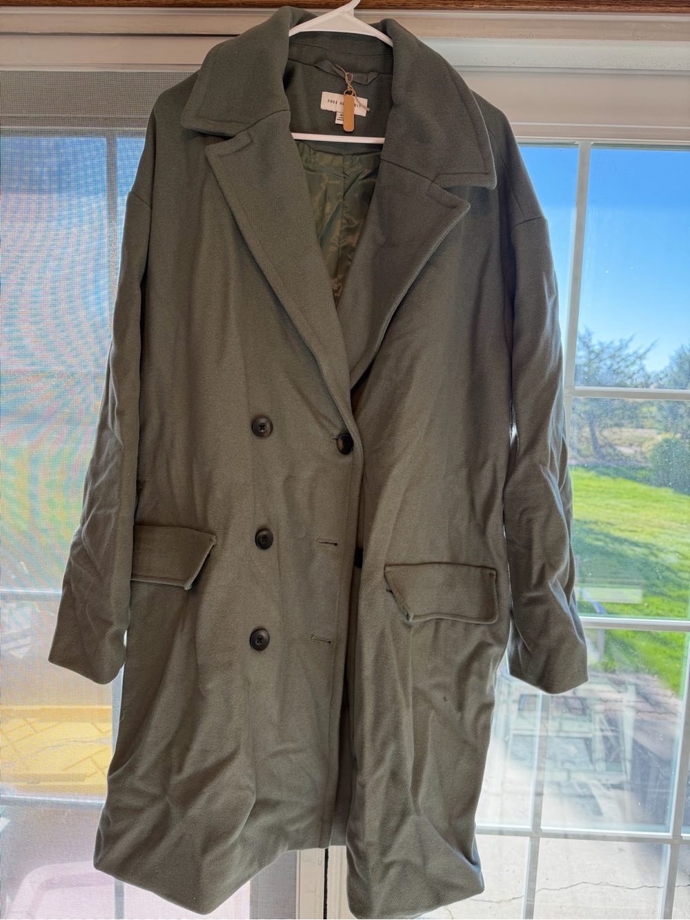 New! Ladies sage colored pea coat! B145